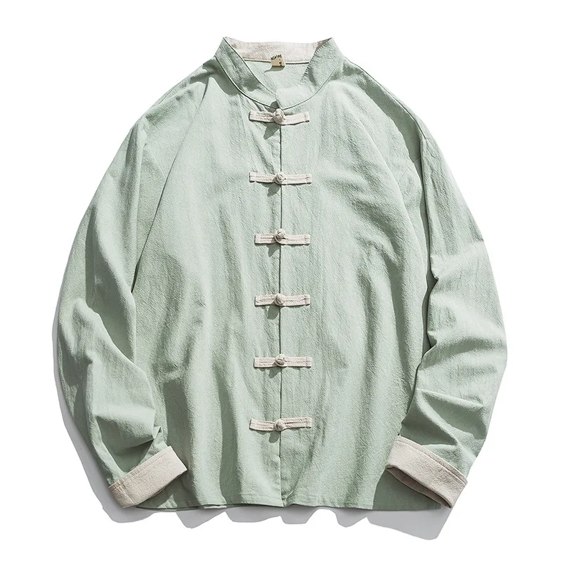 Men'S Kimono Accessories - 남성용 리넨 한푸 상의 긴팔 당나라